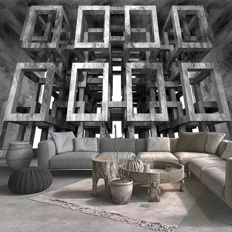 3D Wallpaper Geometric Cement Wall